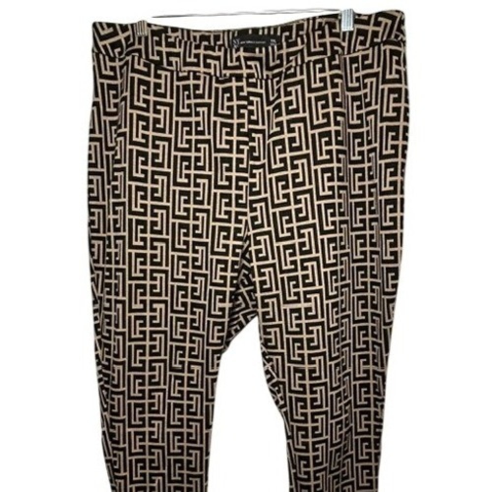 NY&C New York & Company Black & Gold Geometric Print Pull On AnklePants XXL